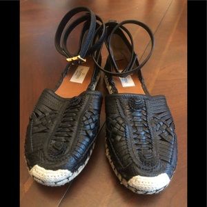 Valentino Woven Leather Ankle Strap Espadrilles